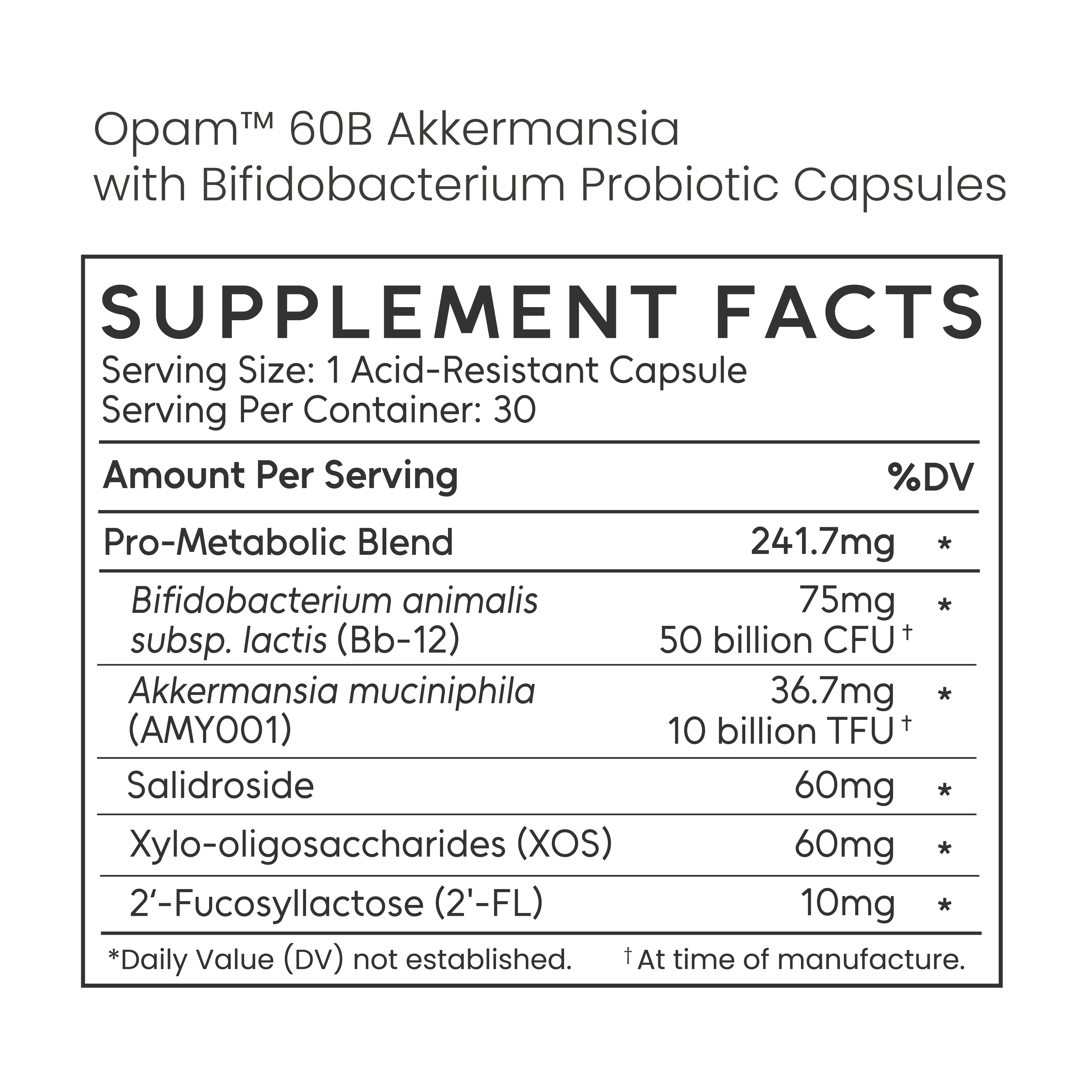 Opam™ 60B Akkermansia with Bifidobacterium Probiotic Capsules