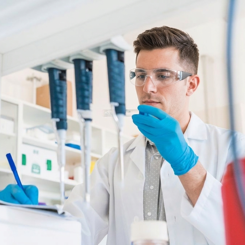 Neumina male scientist researching in lab - clinically validated dosing and evidence-based nutrition formulas