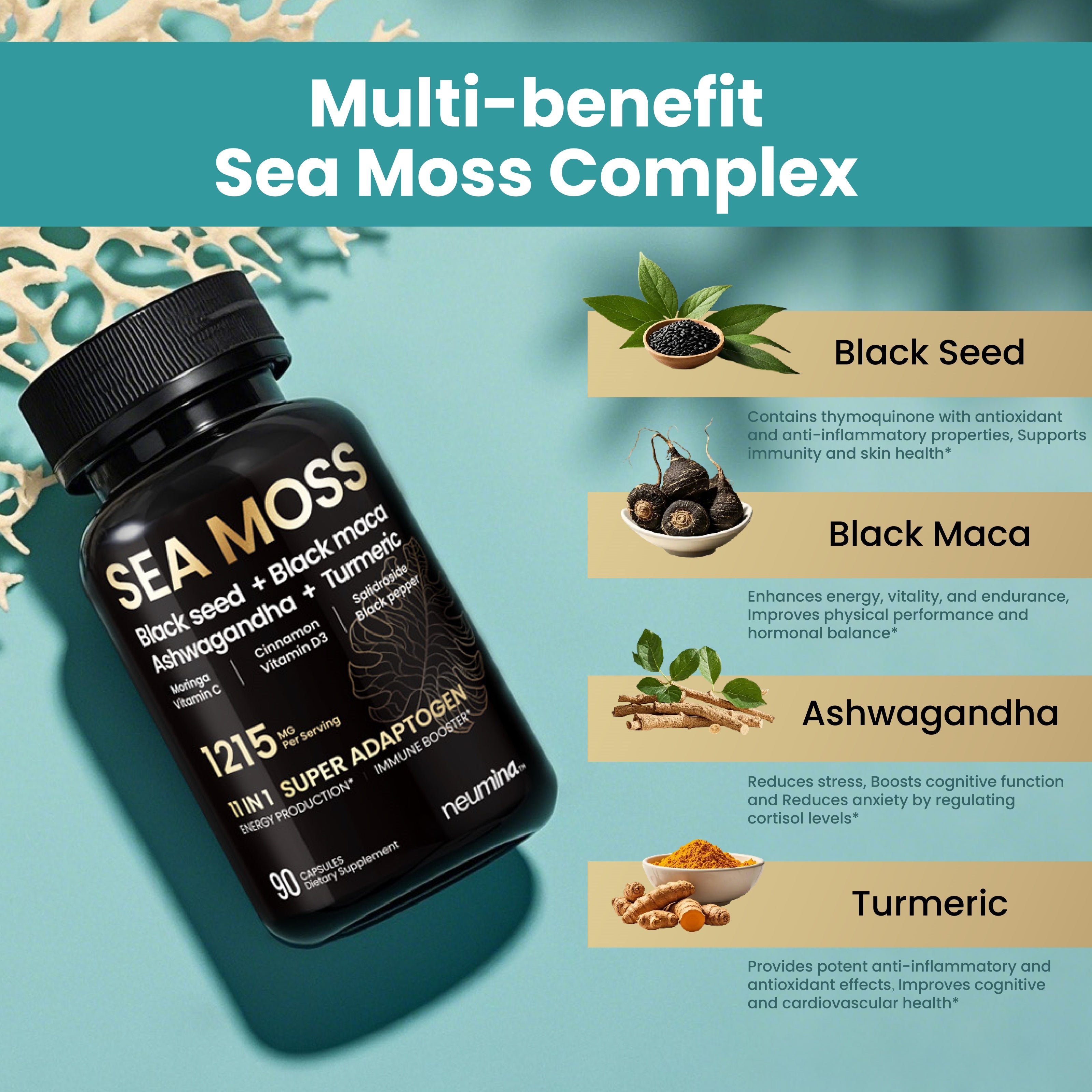 Sea Moss supplement with ashwagandha and turmeric