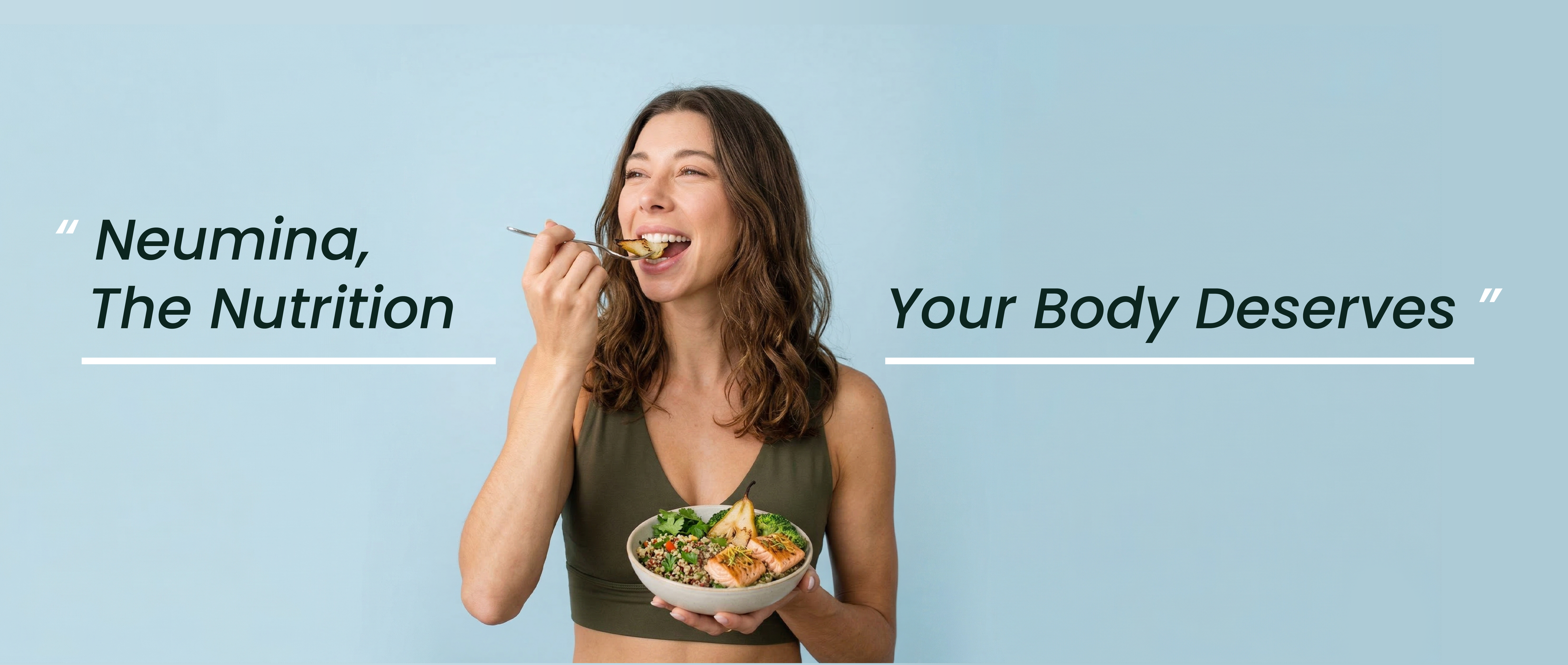 Neumina healthy woman eating a nutritious meal - evidence-based nutrition and wellness supplements brand