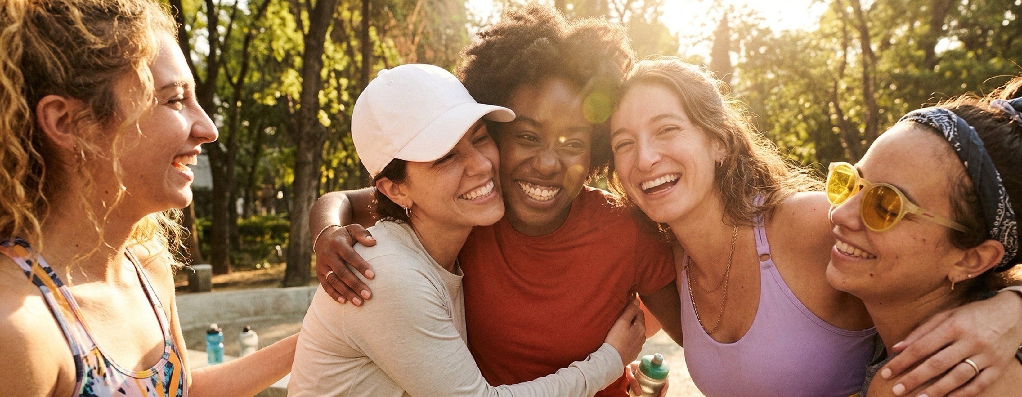 Neumina group of healthy friends smiling outdoors - science-backed wellness brand mission and community